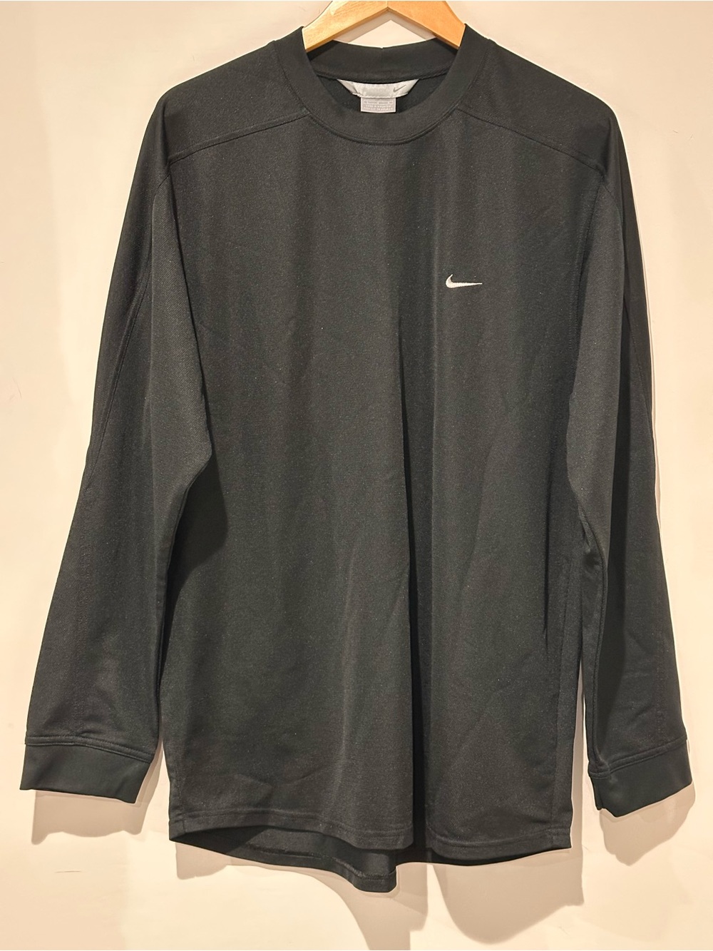 Nike Dri-Fit Long Sleeve Shirt Black Men Large Athletic Training Top